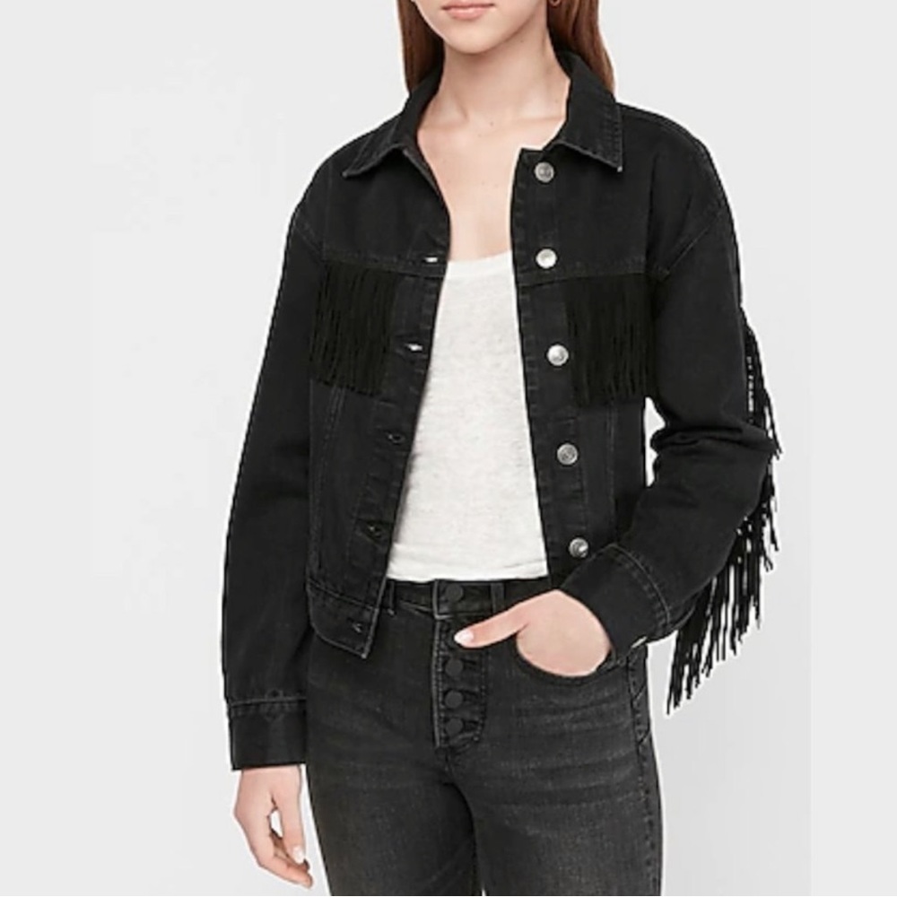 Express Black Fringe Denim Jacket